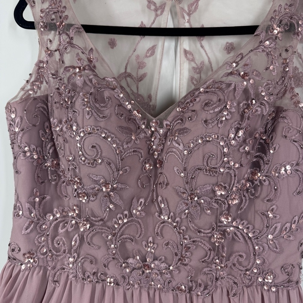 Morilee Madeline Gardner Mauve Beaded Chiffon Formal Maxi Dress Bridesmaid Gown - Picture 4 of 16